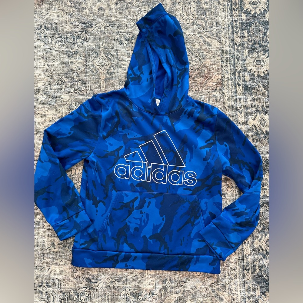 Adidas Blue Camo Hoodie Big Kids  Large